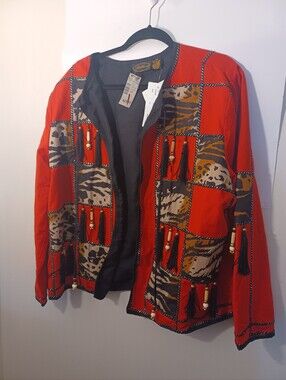Allure Vintage Women's Red Patchwork Tassel Jacket New Oldstock 1X